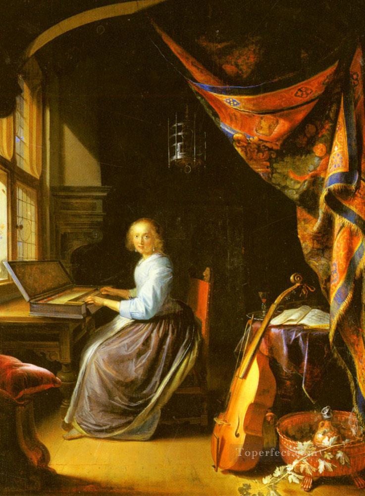 A Woman Playing A Clavichord Golden Age Gerrit Dou Oil Paintings